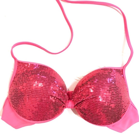 PINK Victoria's Secret Pink Sequin Bikini Swimsuit Top, Summer Swim Fun & Flirty - Picture 1 of 7